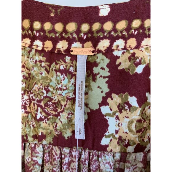 Free People S Boho Floral Tie Front Blouse Top Small NWT Burgundy Long Sleeve - Picture 4 of 13